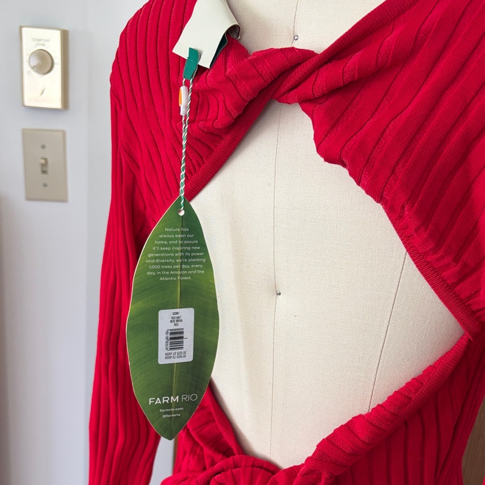 FARM Rio Ribbed Long-Sleeve Maxi Dress in Red - Picture 9 of 10